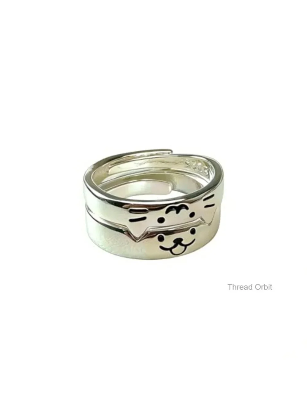 Cat Dog Couple Ring Silver Animal Friendship Matching Ring Kitten Puppy